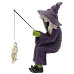 Hintyne Witch Statue Resin Fishing Witch Statue Pond Decor Skeleton Ornament Skull Figurine for Halloween Party Home Decor, Outdoor Garden Yard Pond