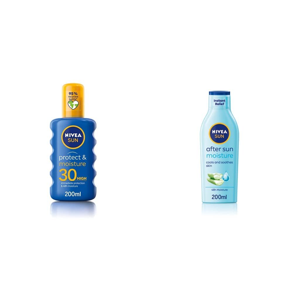 NIVEA Sun Protect & Moisture Sun Spray SPF30 (200 ml), Moisturising Suncream Spray with SPF30, Advanced Sunscreen, Providing Effective UVA + UVB Protection & SUN After Sun Moisturising Soothing
