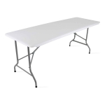A2Z 6FT Folding Table Heavy Duty White Plastic Trestle Table for Indoor Outdoor Use Portable Fold-in-Half Design with Carry Handle Iron Frame Camping Catering Events Workstation