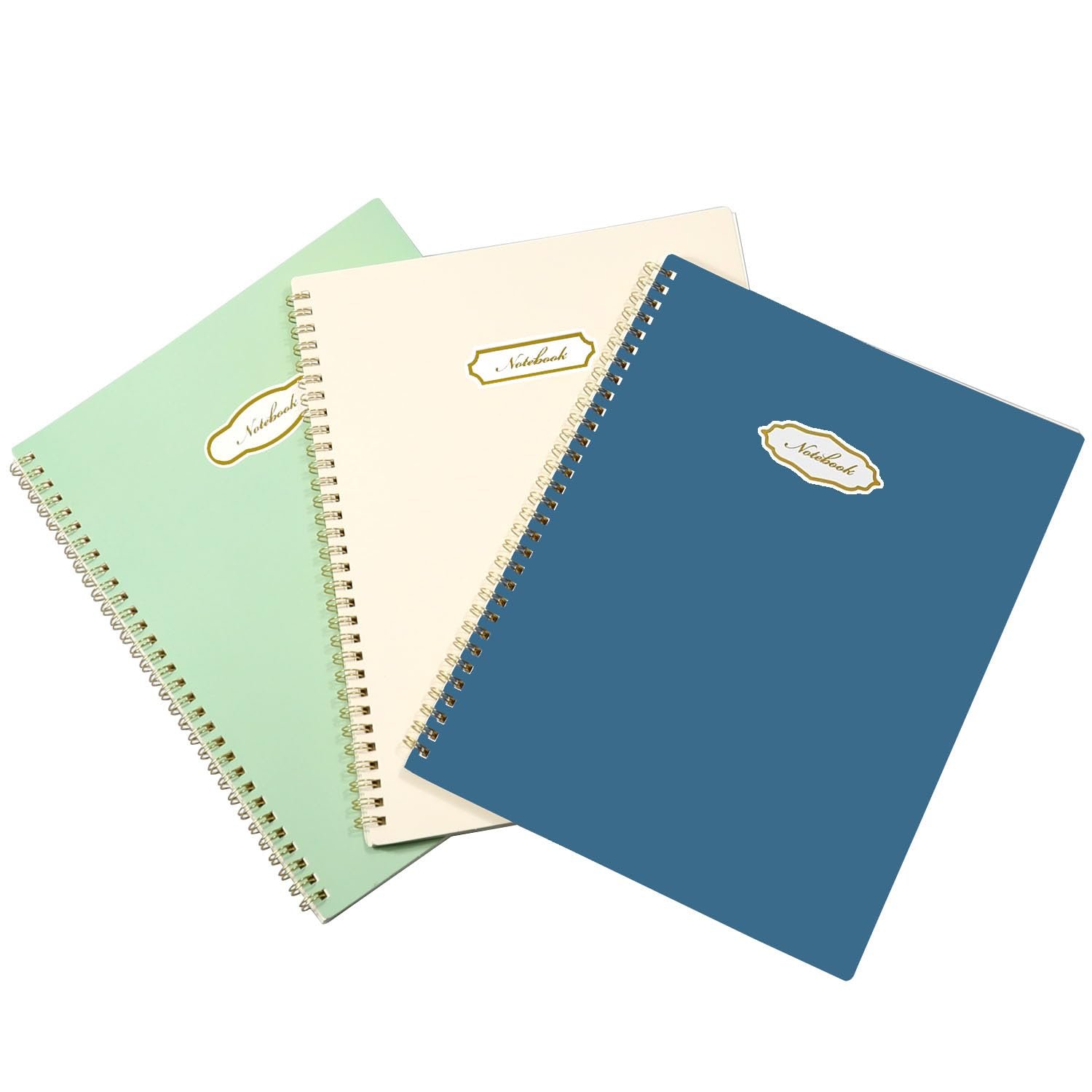 Quanerba A4 Wirebound Notebook 3 Pack Spiral Lined Paper, Exercise Campus notebook-120 Pages/60 Sheets 8.5 x 11 Inches (21 x 28 cm), White Blue Green