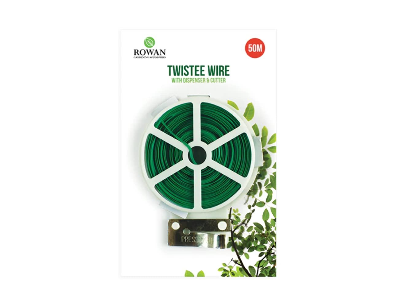 Twistee Garden Green Plastic Coated Wire with Dispenser & Cutter, 1 Roll (50 Metres) - Durable & Ideal for Securing Plants & Gardening Tasks