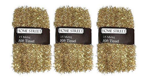 51fi2SMOp9L.jpg Homestreet Extra Long 45 metre, 150 foot, Tinsel in a choice of Red, Silver or Gold Xmas Decoration. (3 GOLD PACKS) - Image 1