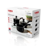 Tower T81507 Essentials Induction Pot Set, Non Stick Ceramic Coating, Easy to Clean, Dishwasher Safe, Black, 3 Piece, 16/18/20 cm - Image 2