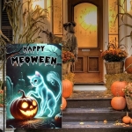 BlissYard Happy Meoween Halloween Garden Flag Autumn Flag Ghost Cat Pumpkin 12x18 Inch Spooky Night Scene Double Sided Outdoor Banner For Front Yard Porch Lawn Patio Seasonal Home Decor Display - Image 7
