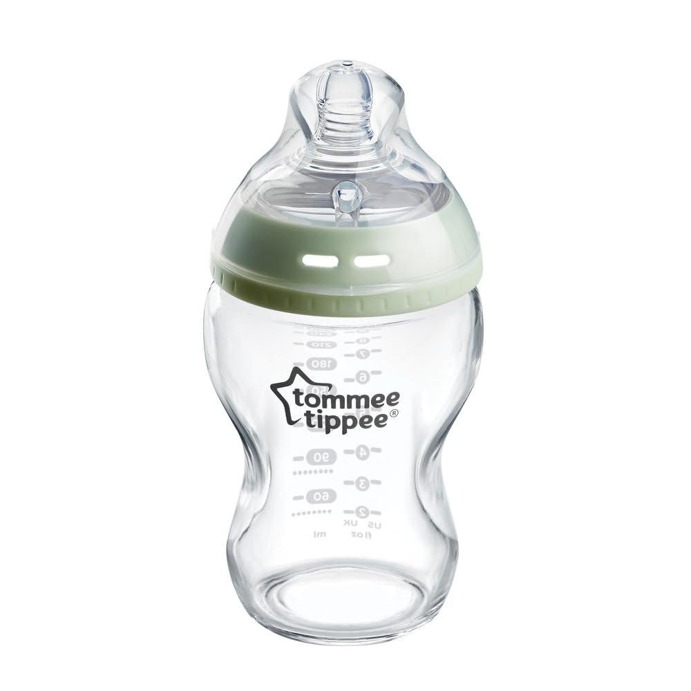 Tommee Tippee Natural Start Glass Baby Bottle for 0m+, 1x 250ml Baby Bottle with Slow Flow Breast-Like Teat for a Natural Latch, Self-Sterilising and BPA Free, Baby Feeding Essentials