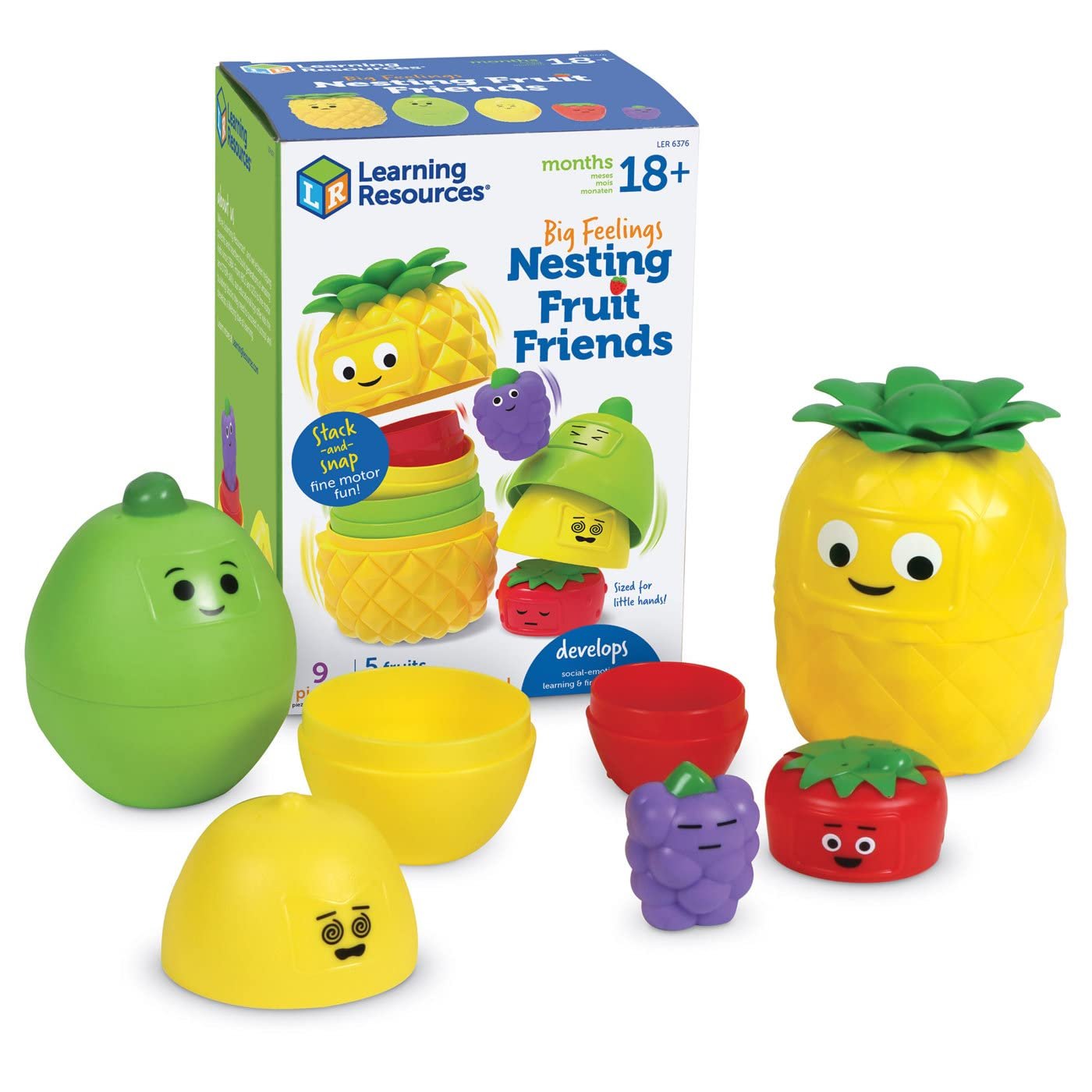 Learning Resources Big Feelings Nesting Fruit Friends, 9-Piece, Months, Social Emotional Toys for Toddlers, Sensory Toys, Speech Therapy Materials, Fine Motor Skills Toys, Pineapple Toys, Ages 18+