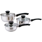 6 Pcs Stainless Steel Saucepan Essential Cookware Set with Glass Lids & Sturdy Handles Pot Prima Kitchen Cook Home Chef Cooking Sauce Pan Housewarming Gifts UK Free P&P, Silver - Image 3