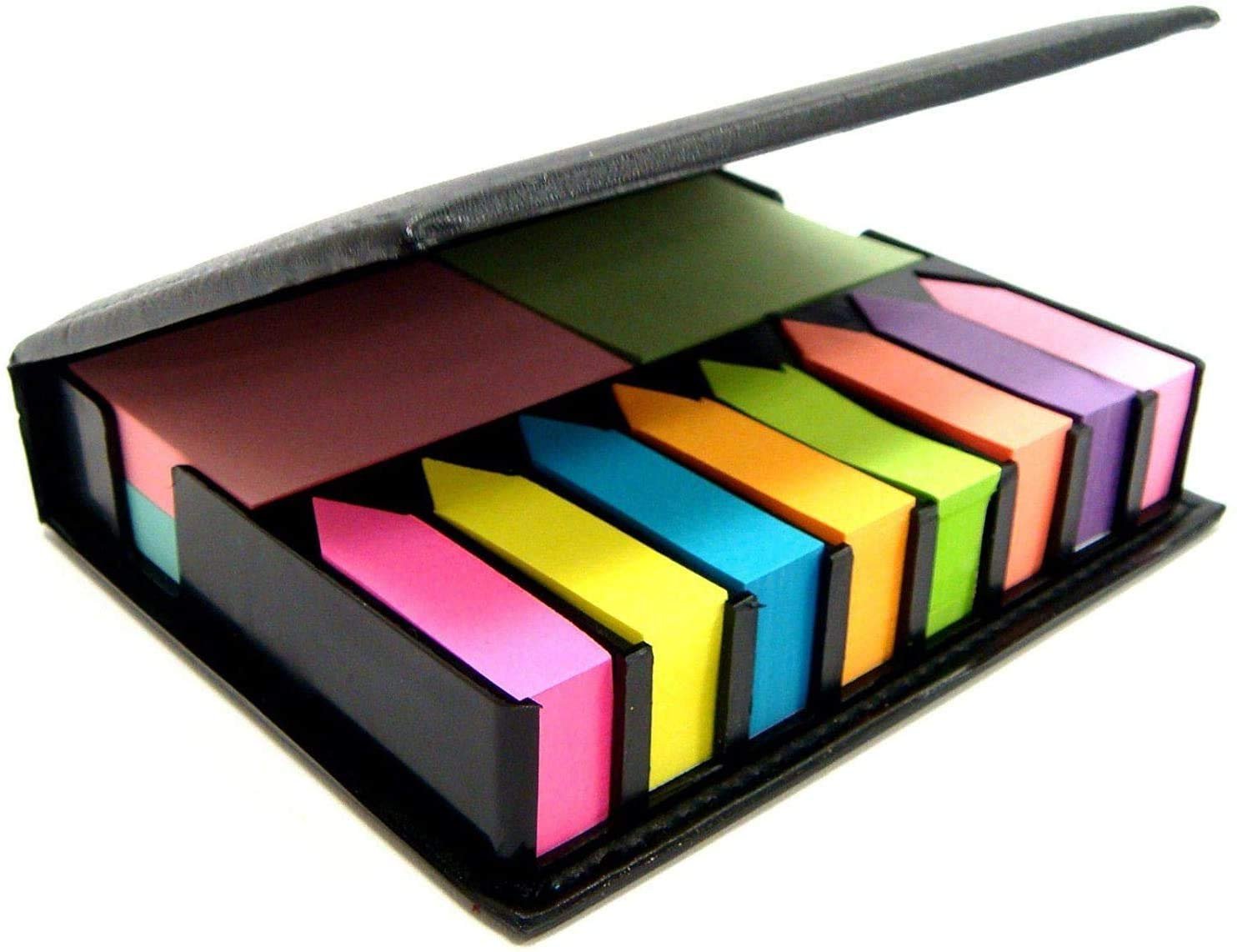 613r-fSkViL.jpg Tiger sticky memo notes holder with index tab flags in leather like case - Image 1