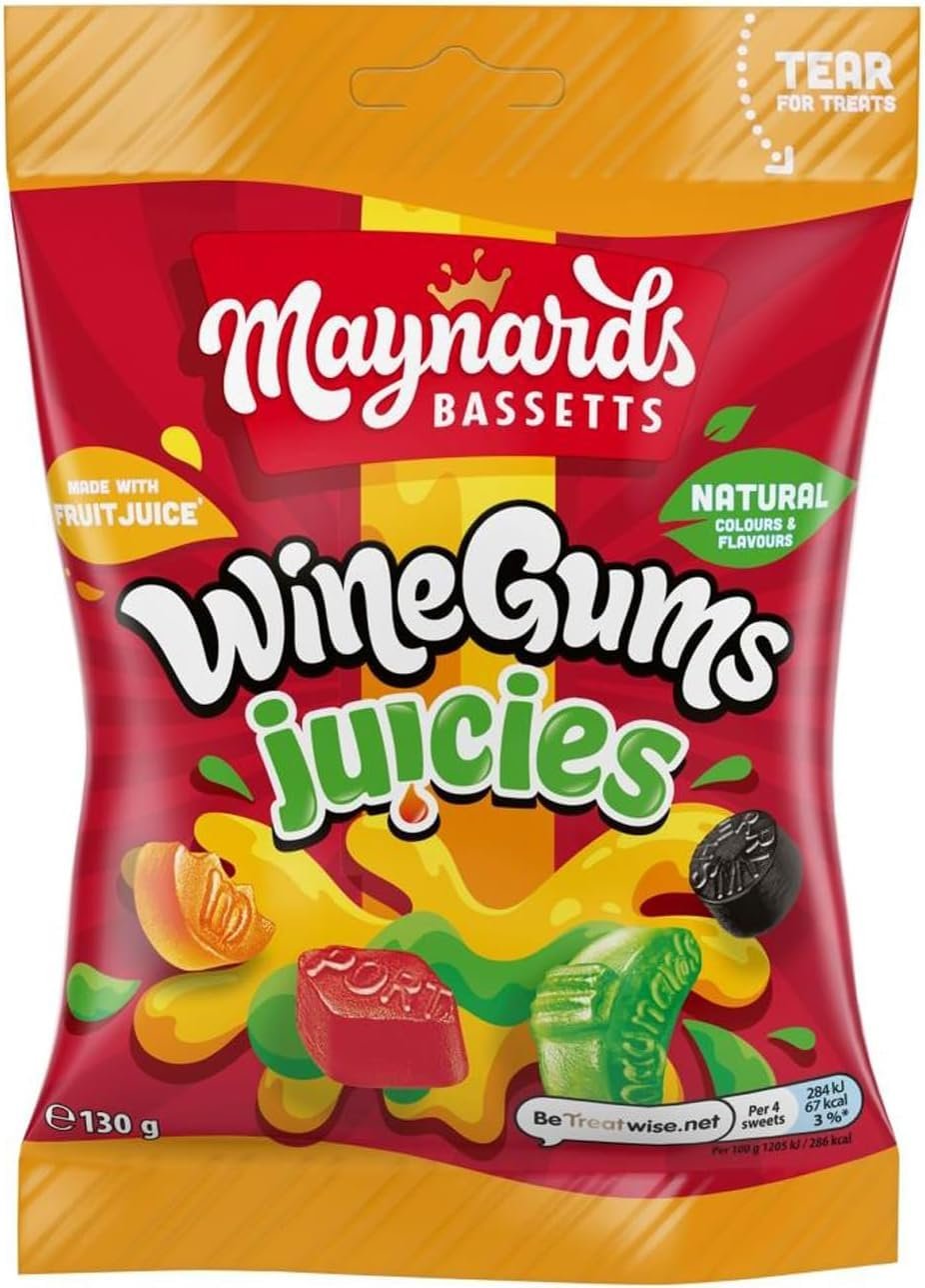 Maynards Bassetts Wine Gums Juicies Sweets, Bursting With Fruity Flavours, 130 g Bag (Pack of 1)