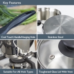 Nobel Stainless Steel Deep Saucepans with Glass Vented Lid,Phenolic Heat Resistant Handles, Encapsulated Bottom, Ideal for All hobs. Uncoated (Set 3-16,18,20) - Image 3