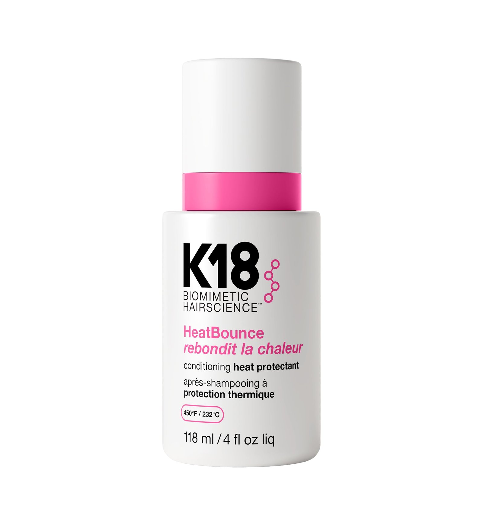 K18 HeatBounce Conditioning Heat Protectant Spray, Lightweight Leave-In Conditioner + 450℉ (232°C) Heat Protection, Soften, Smooth + Detangle All Hair Types, 4 Fl Oz Liq