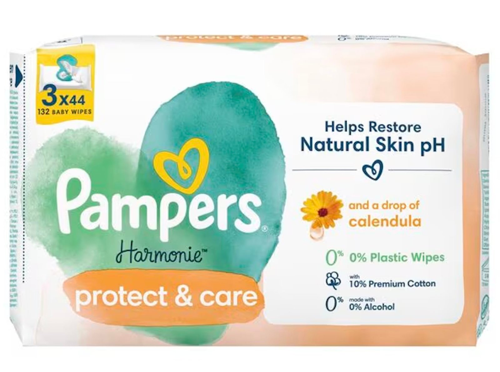 Pampers Harmonie Protect & Care Baby Wipes 3 Packs of 44 Wipes = 132 Baby Wet Wipes