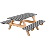 Porgeel Picnic Bench 3PCS/Set Picnic Table Cover with Bench Covers 6ft Waterproof Camping Tablecloth with Elastic ＆ Flannel Backing Black/White Checkered Picnic Essentials Outdoor