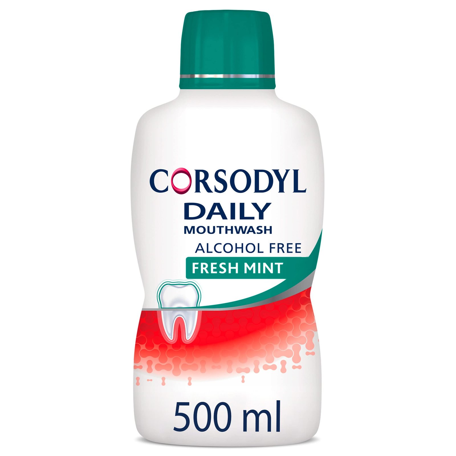 Corsodyl Mouthwash, Alcohol Free Daily Gum Care Mouthwash, Fresh Mint Flavour, 500 ml, Pack of 1