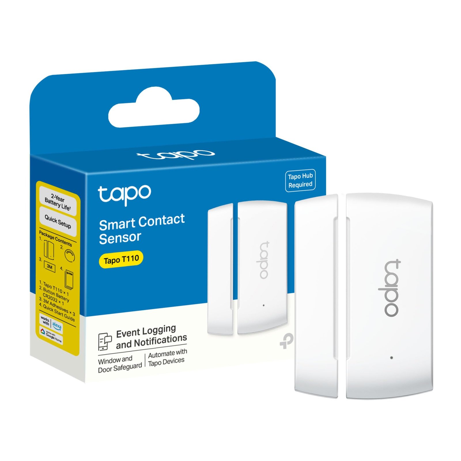 Tapo T110 Smart Door Alarm, Window Door Alarm Sensor with Real-Time Monitoring, Instant Push Notifications, Create a Smart Home Automation, Battery Included, Works with Tapo Devices Alexa Google Home