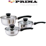 6 Pcs Stainless Steel Saucepan Essential Cookware Set with Glass Lids & Sturdy Handles Pot Prima Kitchen Cook Home Chef Cooking Sauce Pan Housewarming Gifts UK Free P&P, Silver - Image 5