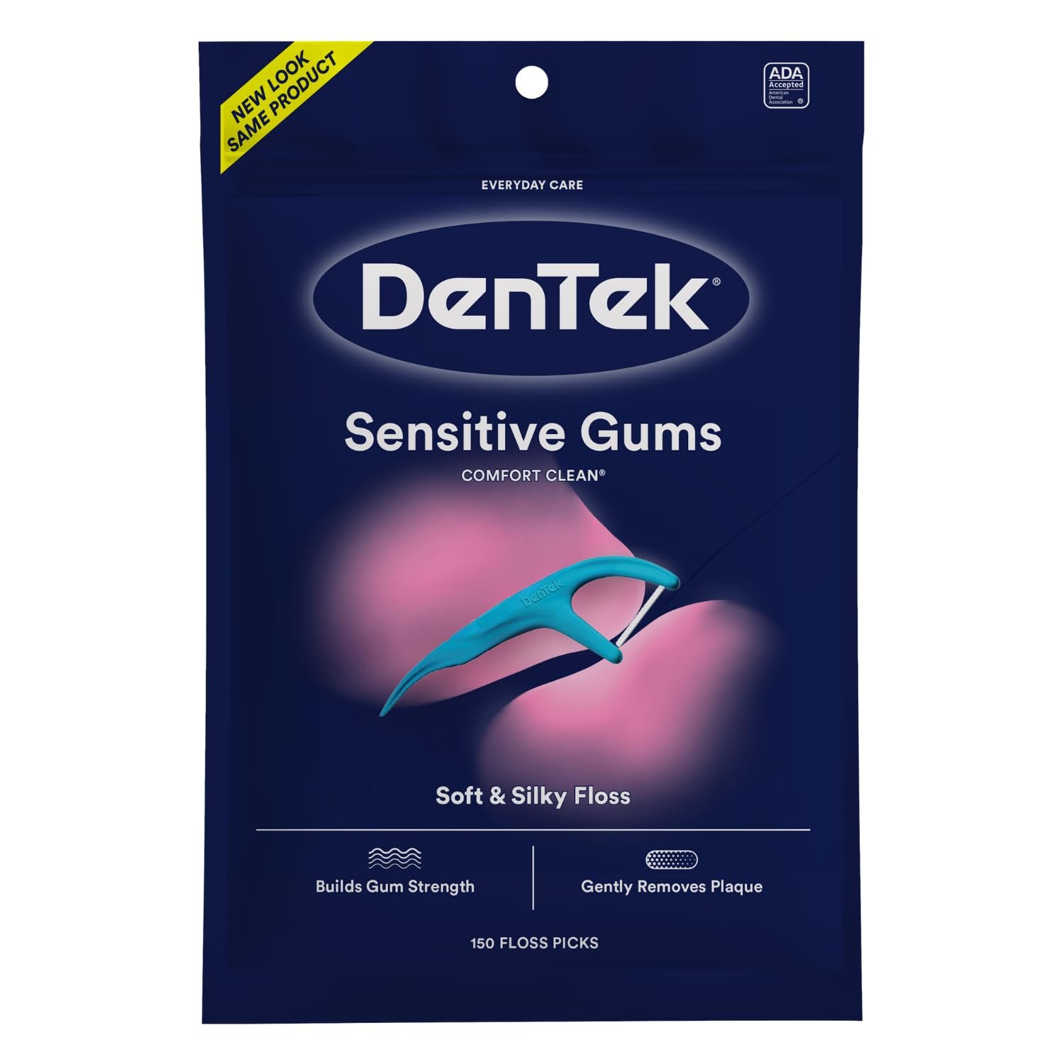 DenTek Comfort Clean Sensitive Gums Floss Picks, Soft & Silky Ribbon Floss, Gentle on Teeth and Sensitive Gums (150 Picks)