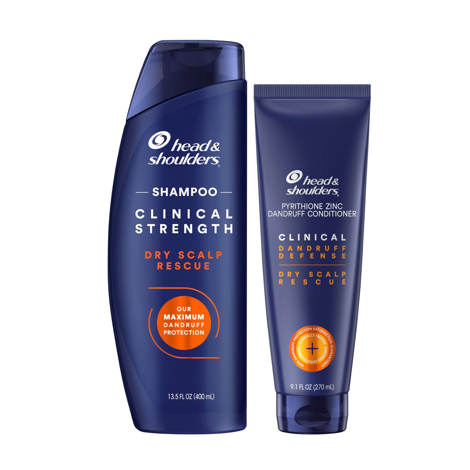 Head & Shoulders Clinical Strength Dandruff Shampoo and Conditioner Set, Dry Scalp Relief, Up to 100% Flake Protection, Selenium Sulfide Formula, 13.5 & 9.1 Fl Oz, 2 Pack