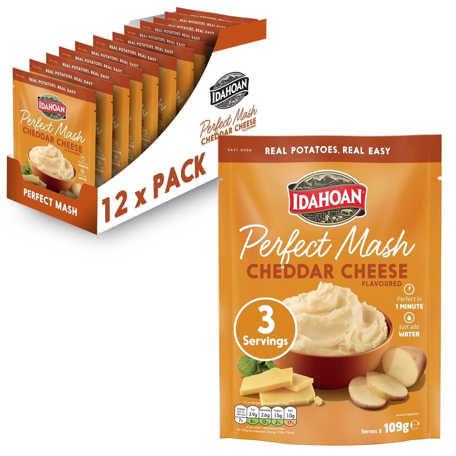 715uWgNmdnL.jpg Idahoan Potato Mash, Gluten Free, Vegetarian, Cooks in 1 Minute, Pantry Food, Cheddar Cheese Bulk Pack of 12 - Image 1