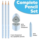 Faber-Castell Grip 580074 Pencil Set with Sharpener and Eraser 5-Piece Writing Set Sky Blue - Image 9
