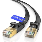 Maximm Cat7 Flat Ethernet Cable - 3 Ft. - Black - 2 Pack - RJ45 Gold-plated Connectors. 600 MHz, For Computers Network Components - Includes Cable Ties, Labels and Clips