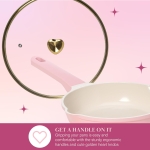 Paris Hilton Ceramic Nonstick Cookware Set, Cast Aluminum with Dual Layer Nonstick Coating, Gold Heart Knobs, Stay-Cool Handles, Made Without PFAS, PFOA, PFOS & PTFE, Dishwasher Safe, 10-Piece, Pink - Image 3