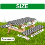 Porgeel Picnic Bench 3PCS/Set Picnic Table Cover with Bench Covers 6ft Waterproof Camping Tablecloth with Elastic ＆ Flannel Backing Black/White Checkered Picnic Essentials Outdoor - Image 5