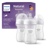 Philips Avent Natural Response Baby Bottle - 3 x 260ml Baby Milk Bottle for Newborns and Up, BPA Free, 1+ Months (Model SCY903/03)