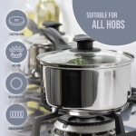 Nobel Stainless Steel Deep Saucepans with Glass Vented Lid,Phenolic Heat Resistant Handles, Encapsulated Bottom, Ideal for All hobs. Uncoated (Set 3-16,18,20) - Image 4