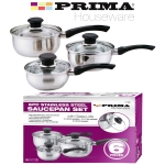 6 Pcs Stainless Steel Saucepan Essential Cookware Set with Glass Lids & Sturdy Handles Pot Prima Kitchen Cook Home Chef Cooking Sauce Pan Housewarming Gifts UK Free P&P, Silver - Image 2
