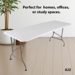 A2Z 6FT Folding Table Heavy Duty White Plastic Trestle Table for Indoor Outdoor Use Portable Fold-in-Half Design with Carry Handle Iron Frame Camping Catering Events Workstation - Image 4