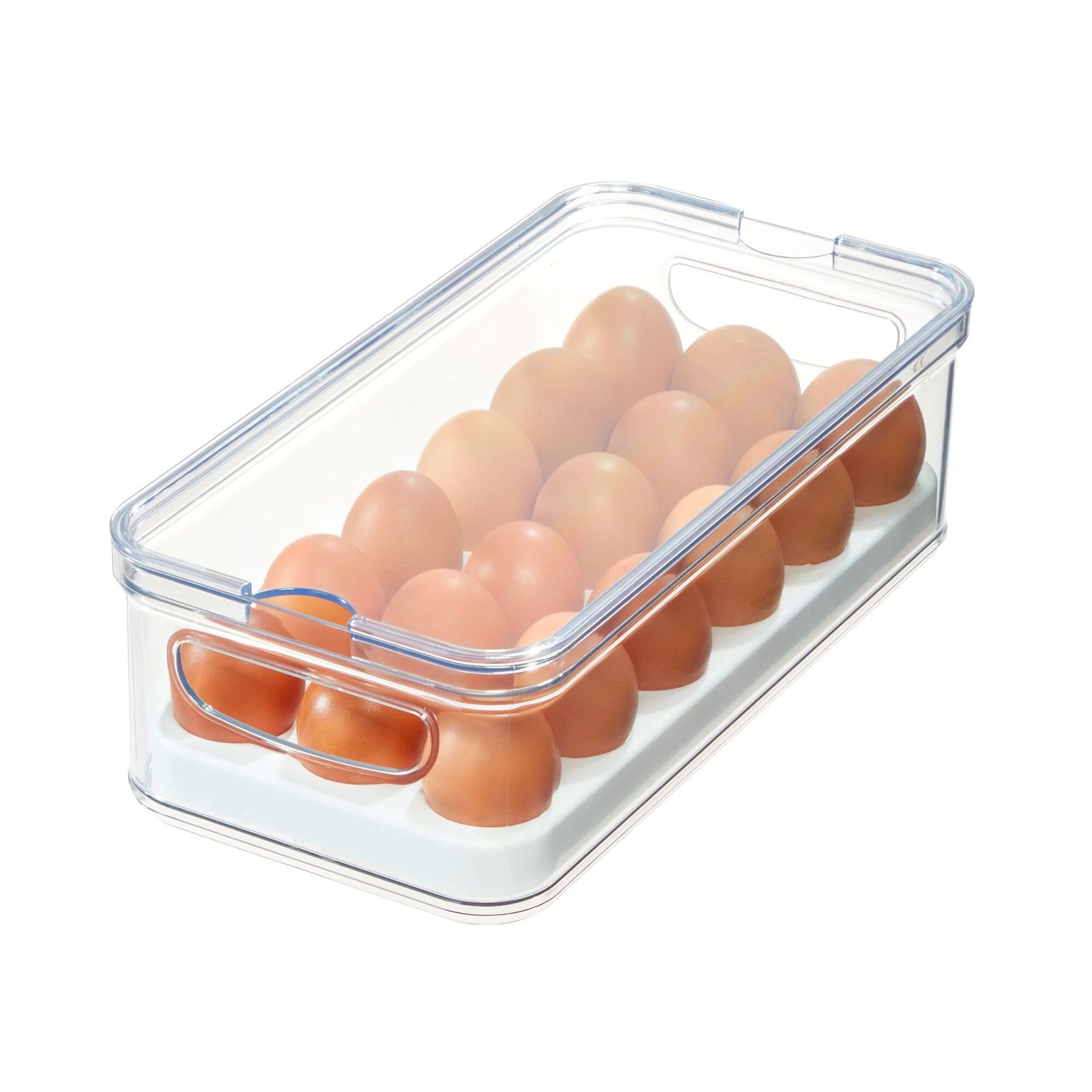 iDesign 18, Stackable BPA- Plastic Eggs, Portable Storage Box for Fridge or Kitchen Cupboard (Non Dishwasher safe), Clear/White, 32.3 cm x 16.1 cm x 9.9 cm