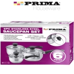6 Pcs Stainless Steel Saucepan Essential Cookware Set with Glass Lids & Sturdy Handles Pot Prima Kitchen Cook Home Chef Cooking Sauce Pan Housewarming Gifts UK Free P&P, Silver - Image 4