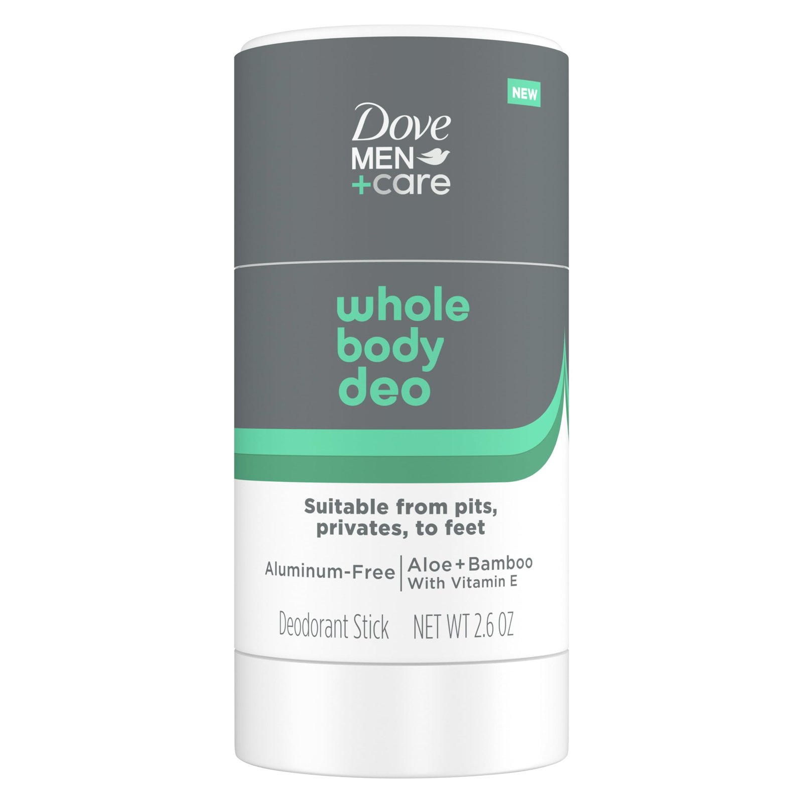 DOVE MEN + CARE Whole Body Deo Aluminum-Free Deodorant Stick Aloe + Bamboo Helps Avoid Chafing Suitable from Pits, Privates, to Feet 2.6 oz
