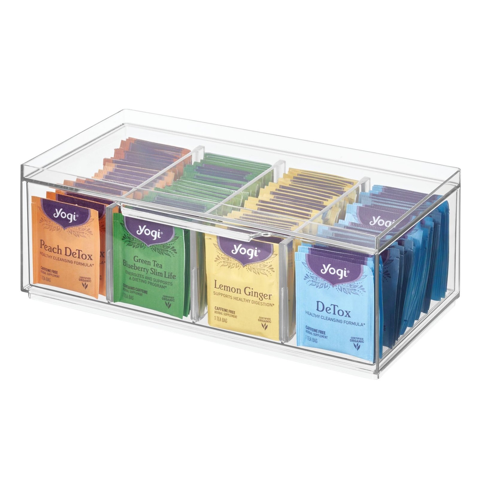 71PwuGpviL.jpg iDesign Tea Caddy for Tea Bags, Multi-Compartment Tea Box with Lid for Cupboards and Countertops, Made from Plastic, Kitchen Storage and Organisation, Transparent, 12.59" x 6.23" x 4.57" - Image 1