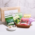 spa luxetique Bath Salts Gift Set 6-Pack, Foot and Body Sea Salts for Soaking, Wooden Scooper, 0.5oz Argan Oil, Bath Salts for Women Relaxing, Mother's Day Gifts for Mom - Image 8