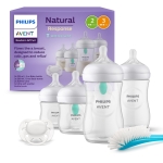 Philips Avent AirFree Vent Baby Bottle Newborn Gift Set - 4 Baby Milk Bottles with Air-Free Vent, Ultra-Soft Pacifier and Bottle Brush, Babies Aged 0-12 Months+ (Model SCD657/11)