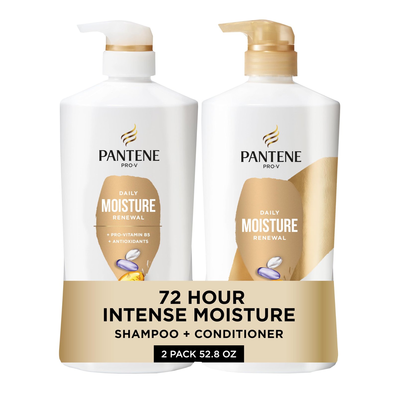 71aSp7Eq9dL.jpg Pantene Shampoo & Conditioner Set, Daily Moisture Renewal - Pro-V Nutrients for Dry, Color-Treated, Straight to Curly Hair, 72-Hour Hydration & Softness, 52.8 Oz Total + Miracle Rescue Shot (0.5 Oz) - Image 1