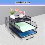 2 Tier Mesh in Trays，Stackable Office Desk Tidy File Holder with Top Stationery Holder，Paper Document Letter Trays for Office School and Home Black - Image 7