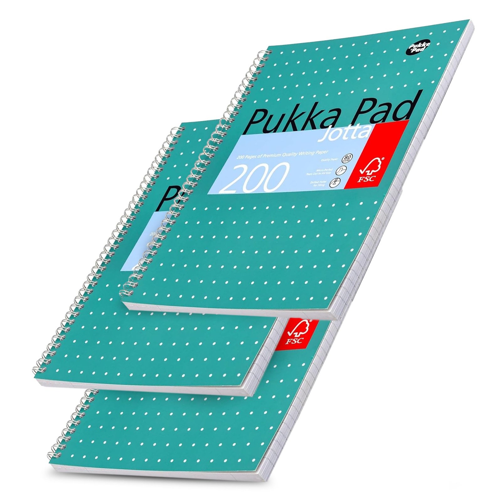 Pukka Pad A4+ Metallic Jotta Notebook 22.5x29.6 cm Wirebound, 80 GSM Paper, 200 Pages, 8mm Lined with 4-Hole Punch Margins, Perforated Edges Notebook for School & Office (Green) (Pack of 3)
