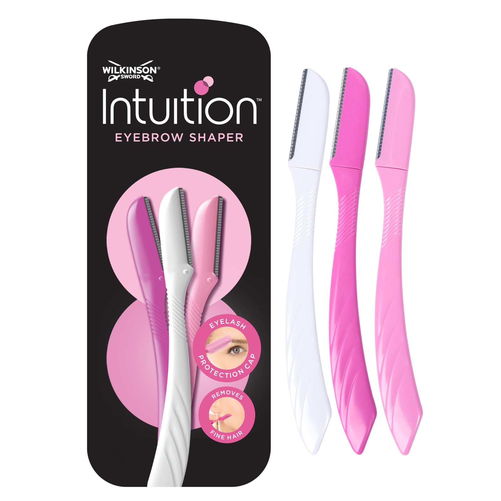 WILKINSON SWORD - Intuition Eyebrow Shaper for Women | Facial Hair Remover and Trimmer | Exfoliating Dermaplaning Tool | Pack of 3 Disposable Razors