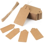 HAKACC Brown Gift Tags, 100 PCS 10 x 5cm Kraft Paper Tags with String for Present, Wedding, Halloween, Thanksgiving, Christmas