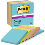 Post-it Super Sticky Notes, Double The Sticking Power, 6 Pads, 540 Sheets, 76 mm x 76 mm, Yellow, Blue, Green, Pink, Orange Colors - Self-Sticking Notes for Walls, Monitors and Fridge