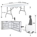 A2Z 6FT Folding Table Heavy Duty White Plastic Trestle Table for Indoor Outdoor Use Portable Fold-in-Half Design with Carry Handle Iron Frame Camping Catering Events Workstation - Image 6