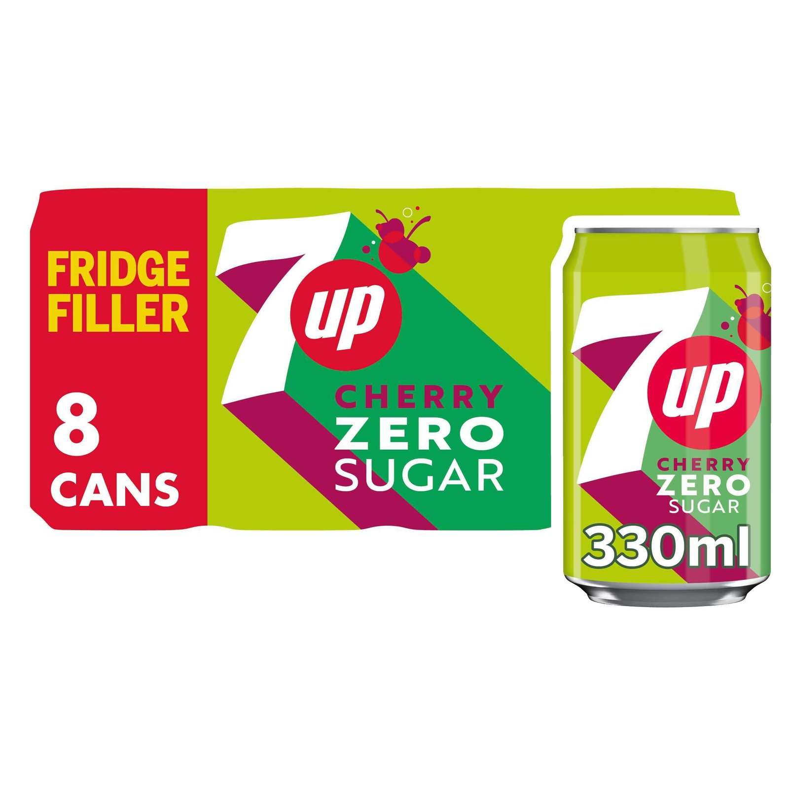 71xCLw8cG6L.jpg 7UP Cherry, zero sugar, 8 x 330ml - Image 1