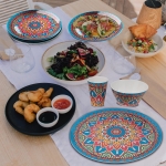 Trimming Shop 16pcs Melamine Dinner Set | Plates, Dessert Plates, Bowls & Cups | Moroccan Dinner Set | Party Dinnerware | Service for 4 | Reusable Dinnerware Set for Indoor, Outdoor, Picnic & Camping - Image 5
