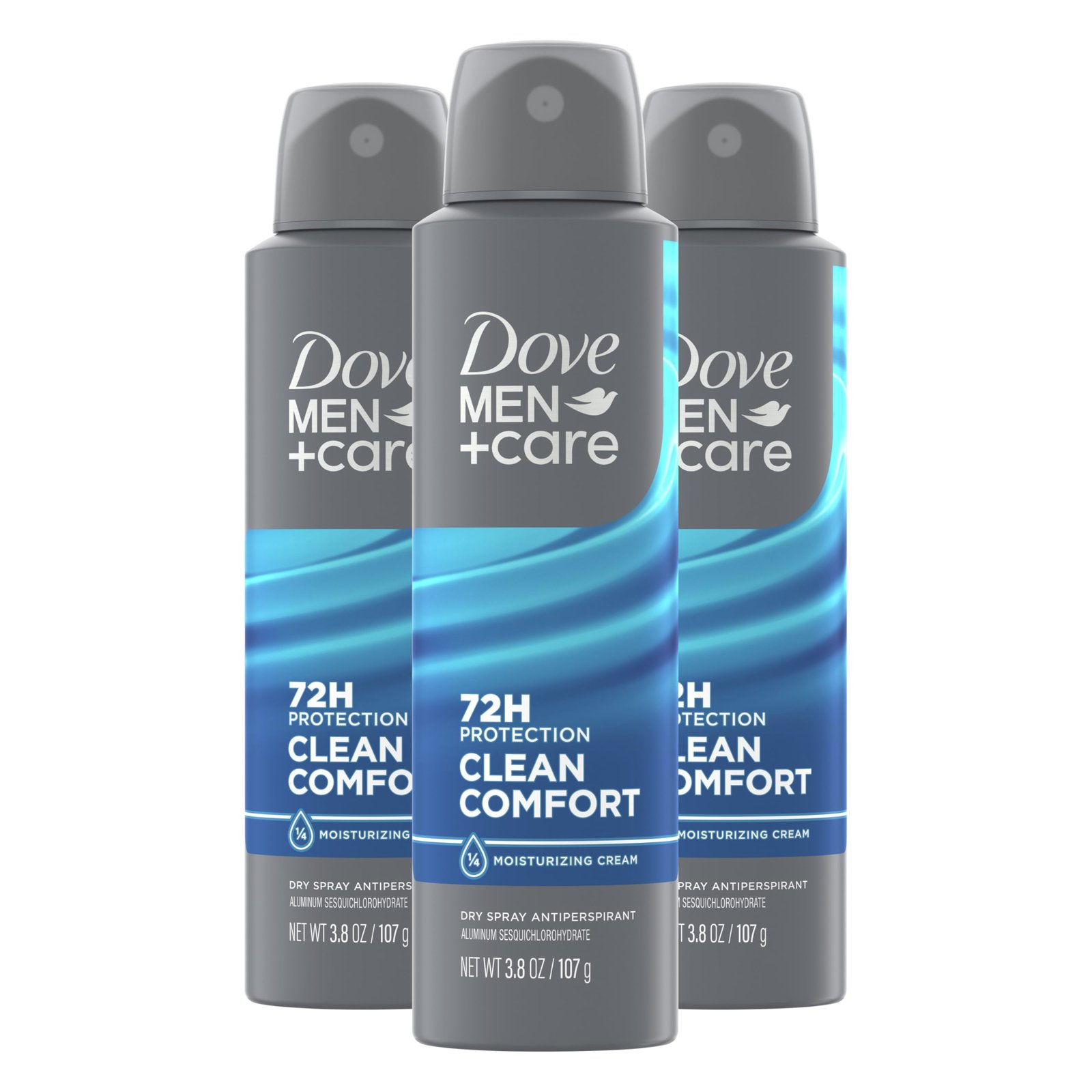 Dove Men+Care Antiperspirant Dry Spray Deodorant for Men Clean Comfort 48 Hour Sweat and Body Odor Protection 3.8 oz 3 Count