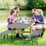 Porgeel Picnic Bench 3PCS/Set Picnic Table Cover with Bench Covers 6ft Waterproof Camping Tablecloth with Elastic ＆ Flannel Backing Black/White Checkered Picnic Essentials Outdoor - Image 7