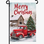 Cryfox Merry Christmas Garden Flags Xmas Red Truck Double Sided 12 x 18 Winter Snow Holiday Yard Flags for Outside Seasonal Outdoor Yard Garden Decorations