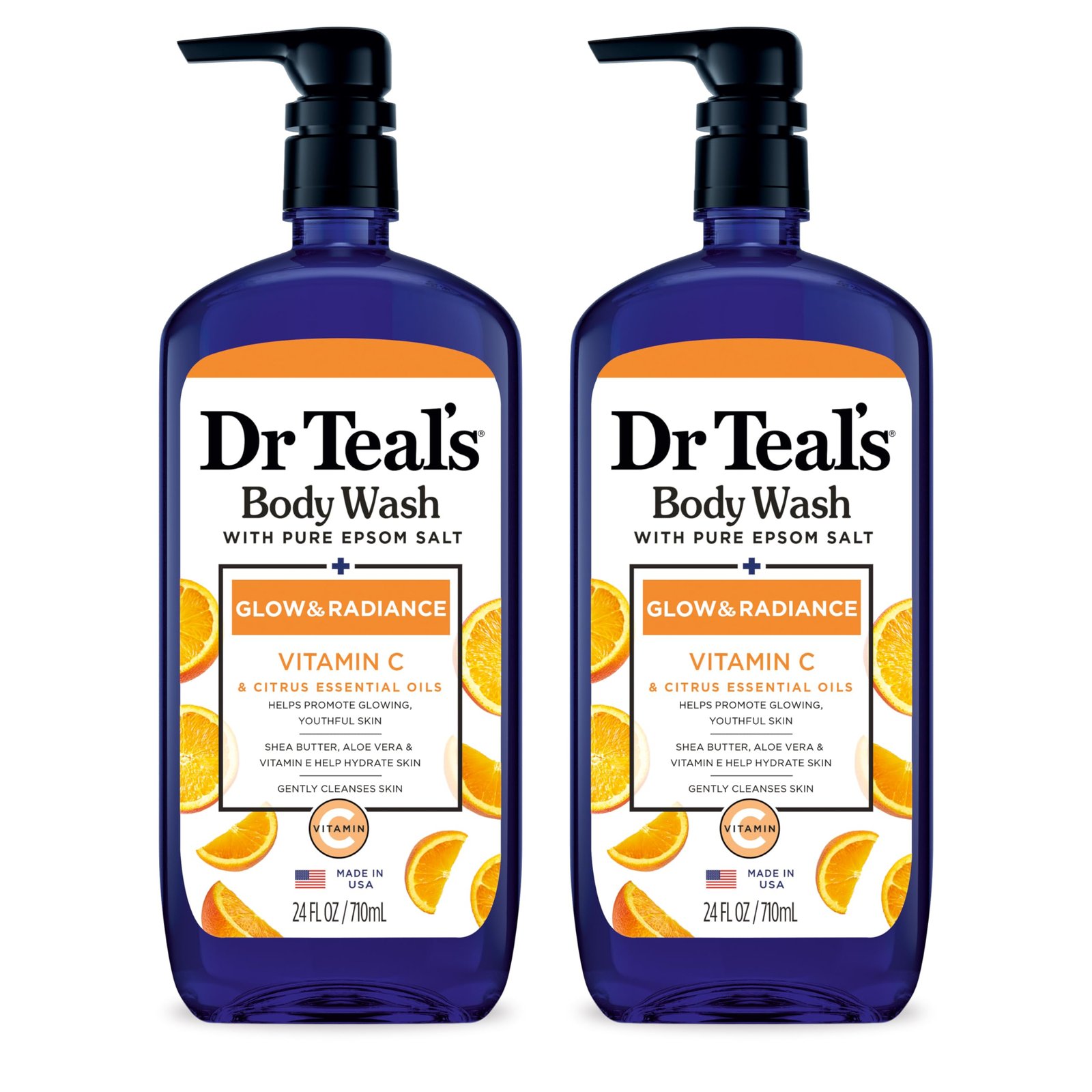 Dr Teal's Glow & Radiance with Vitamin C & Citrus Essential Oils Body Wash 24oz Pack of 2
